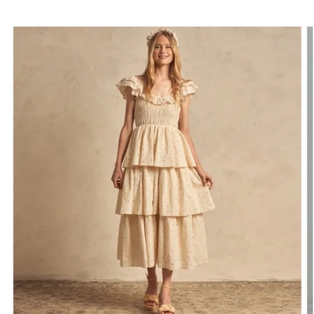 Rylee + Cru Cream Tiered Midi Dress